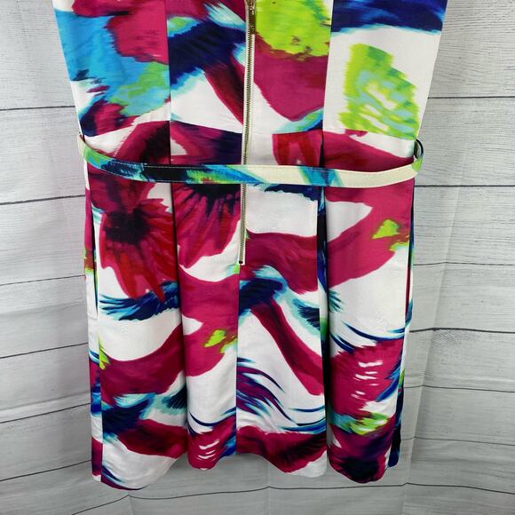 Eliza J Womens size 10 P Floral Bird Dress Belted Tulle Lined Cutout Fit & Flare - Picture 11 of 15